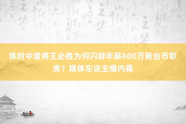 陈时中爱将王必胜为何闪辞年薪800万新台币职责？媒体东谈主爆内幕